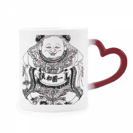 

Chinese Culture Qing Dynasty line Drawing Heat Sensitive Mug Red Color Changing Stoneware Cup