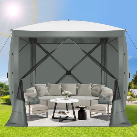 SANOPY 8'x8' Outdoor Pop up Gazebo with Netting & Sidewalls for Camping Gazebo,4 Sided Pop up Gazebo with Carrying Bag & Ground Stakes, Gray