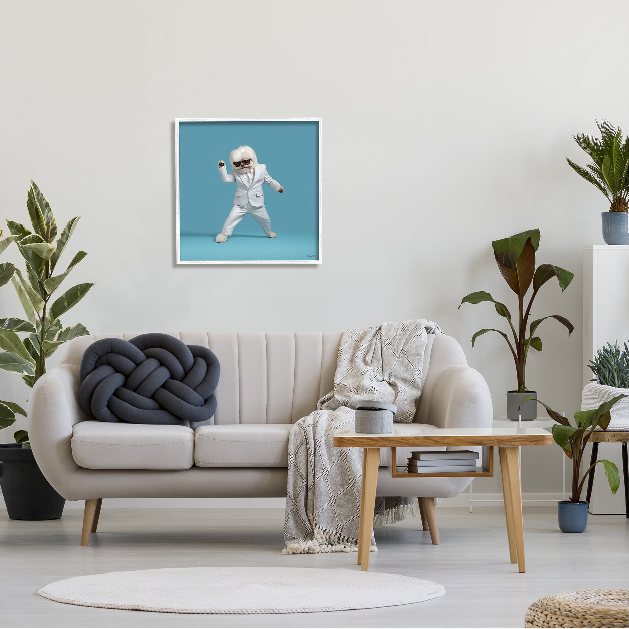 Stupell Industries Dog Dancing on Blue Animals & Insects Painting White Framed Art Print Wall Art, 24 x 24