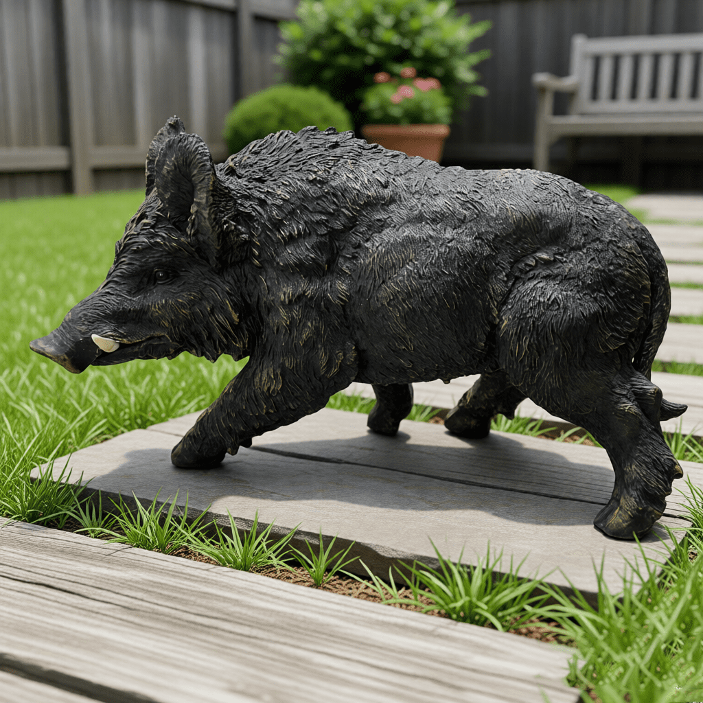 Large Wild Boar Garden Statue, 21.26" Outdoor Resin Animal Sculpture with Rustic Bronze Finish, Weather-Resistant Lawn Yard Decor for Garden, Patio, Courtyard or Indoor Display