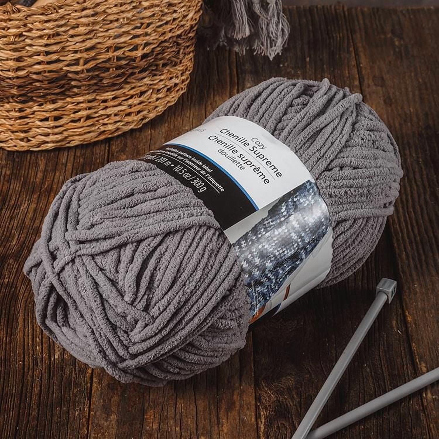 MAINSTAYS Cozy Dark Grey Chenille Yarn, Polyester 100% yarn