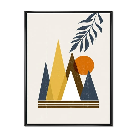 Designart 'Abstract Moon and Sun In Mountains I' Modern Framed Canvas Wall Art Print