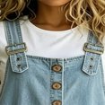 thumbnail image 3 of Morttic Women's Vintage Washed Denim Overalls – Casual Loose Wide Leg Jumpsuit with Pockets & Adjustable Straps Button Romper Light Blue，XXL, 3 of 6
