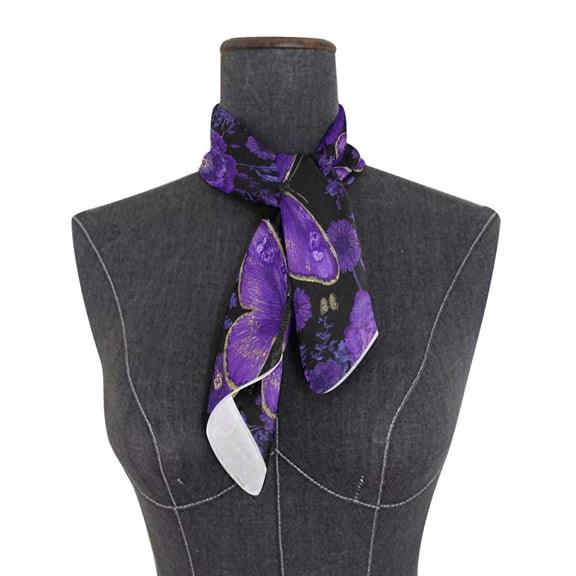 Square Scarf 24x24 Inch Retro Purple Butterfly and Flowers Silky Satin Sun Protection Neck Scarf for Women Multi-Purpose Head Wrap Bandana for Hair Bag Decoration