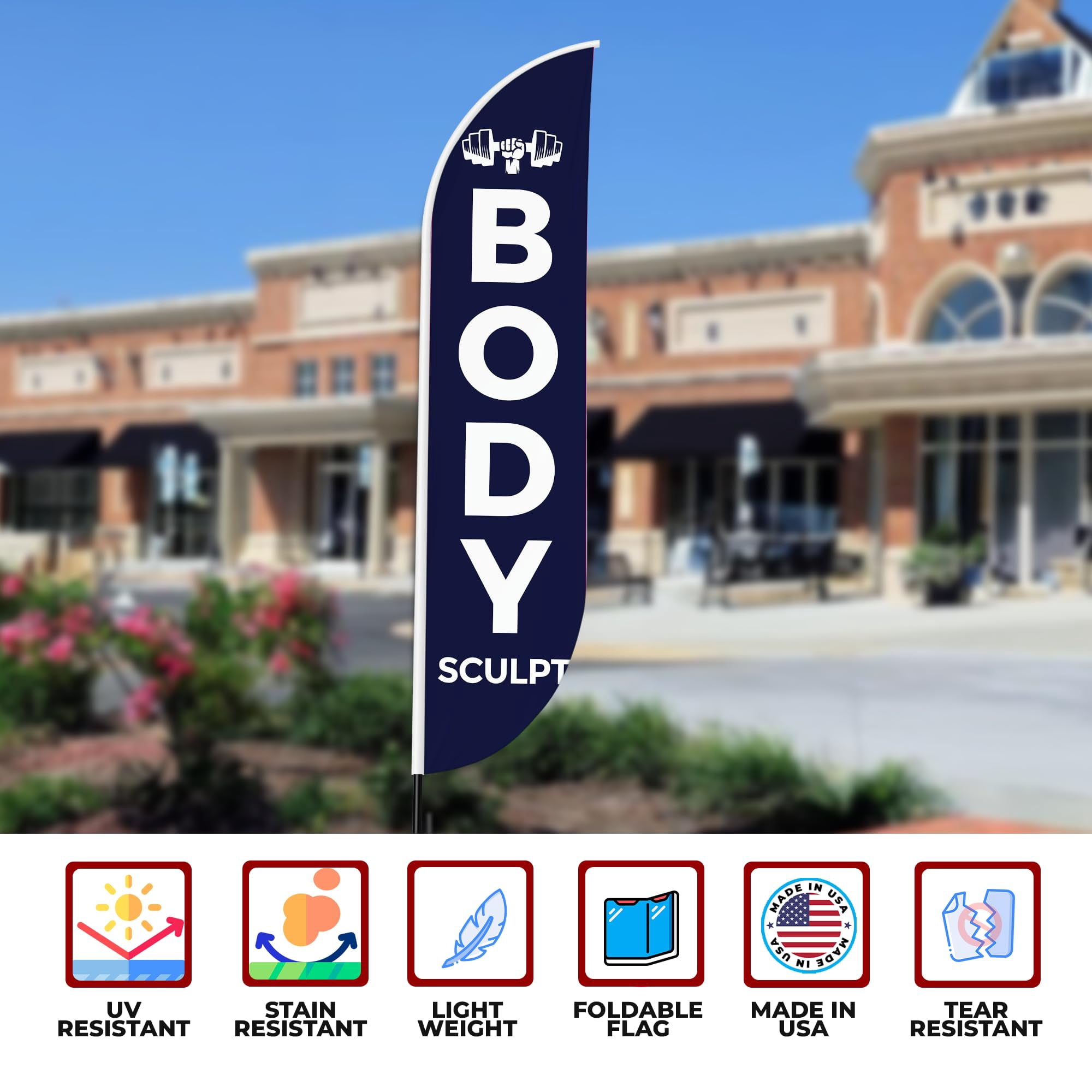 Body Sculpt Sign feather flag for Outdoor by Mavis Printing | 11.5 FEET Long Polyester Outdoor Banner Flag for Easy Hang | HD Print Swooper I Flag Only to Advertise Body Sculpt Business I Flag Only