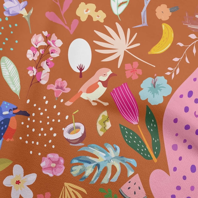oneOone Polyester Spandex Orange Fabric Tropical Animal Sewing Craft Projects Fabric Prints By Yard 56 Inch Wide