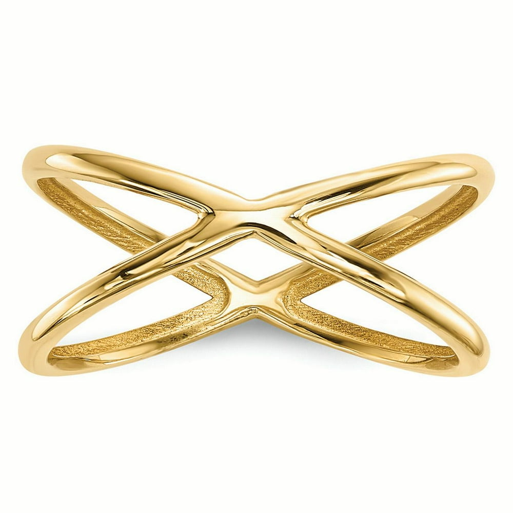 Ring Women Religious 14K Yellow Gold 1.5 MM Polished Double Criss Cross Ring, Size 7 Walmart