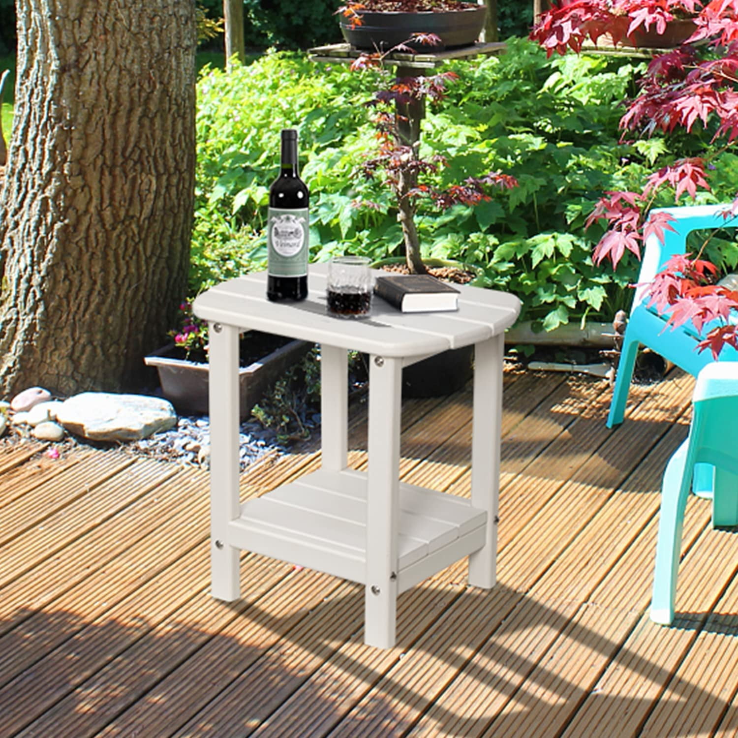 Nalone End Table Adirondack Small Side Table 16.5" Outdoor HDPE Plastic Small End Table for Home Living Room Bedroom Patio Farmhouse (White)