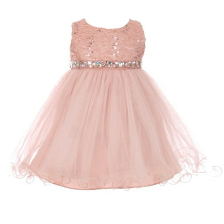 Baby Girls Pink Sequin Stone Lace Tulle Sleeveless Flower Girl