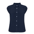thumbnail image 5 of Pxiakgy Linen Shirts for Women Women's Elastic Cuffs Cotton Linen Button Up Shirt for Daily Casual Commuting Summer Loose Fit Sleeveless Button Down Shirts for Women Navy S, 5 of 7
