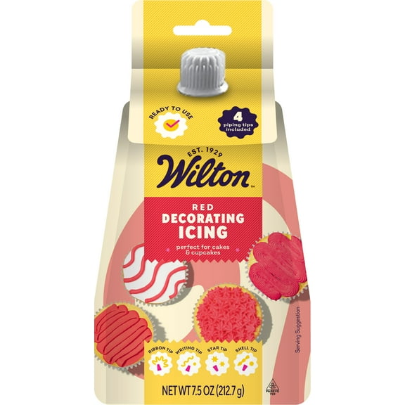 Wilton Red Vanilla Decorating Icing Pouch with 4 Piping Tips, 7.5 oz, Contains Wheat