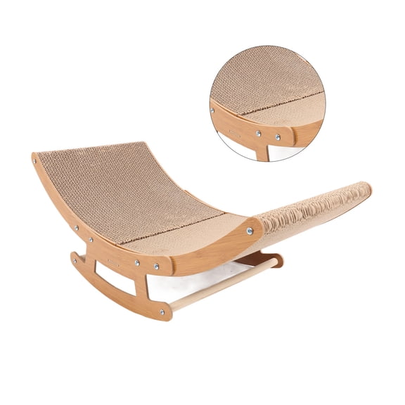BOKYAN 2-in-1 Cat Scratching Bed & Rocking Chair – Ergonomic Curve, Durable Paper & Pine Wood, Large Size, Indoor Cat House