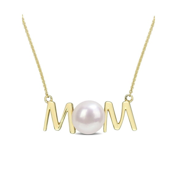 Everly Women's "Mom" 7mm Cultured Freshwater Pearl 10k Yellow Gold Necklace