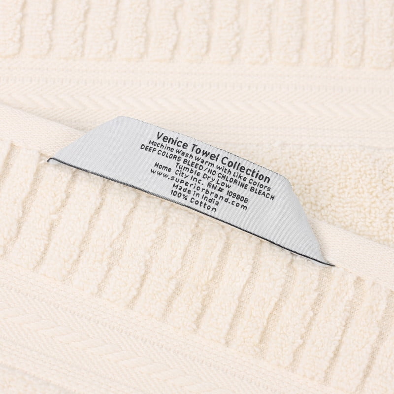 Superior Venice Ribbed Textured Border Zero Twist 6 Piece Towel Set, Ivory