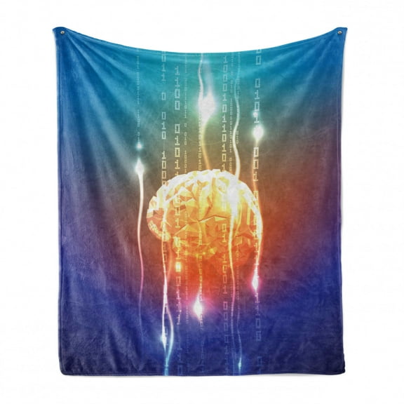 Fantasy Soft Flannel Fleece Blanket, Stream of Binary Digits Leaking from Abstract Brain Mental Creativity Theme Print, Cozy Plush for Indoor and Outdoor Use, 50" x 70", Multicolor, by Ambesonne