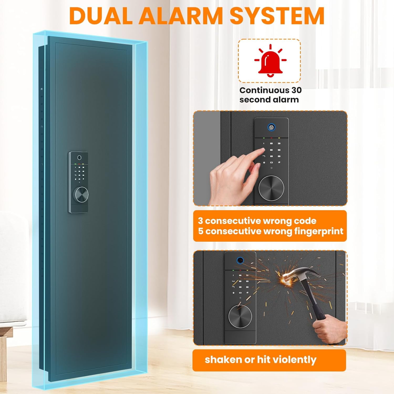 53.15" Wall Safe Between the Studs, Biometric Fingerprint Hidden Safe with Dual Alarm System and Silent Mode, Wall Gun Safe with 3 Adjustable Shelves and Magnetic Slot (Black-Fingerpirnt)