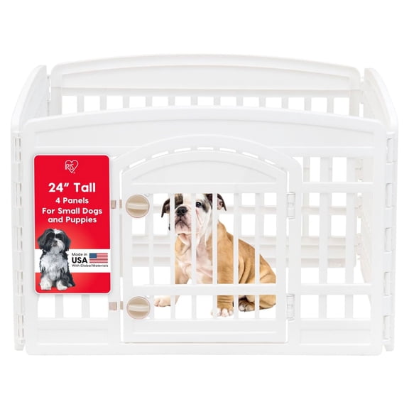 Open Box IRIS USA 24" Dog Playpen w/Door, 4-Panel Pet Enclosure for Small Dogs