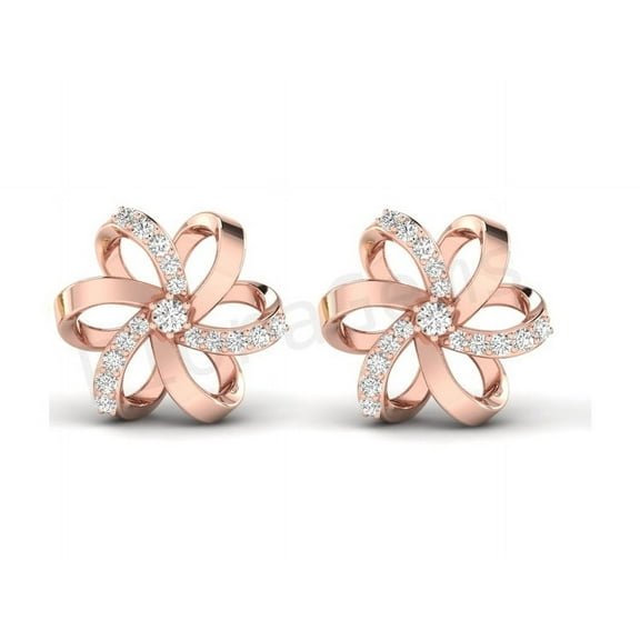 Accent Spiral Flower Stud Earrings For Women 14K Rose Gold Plating Over Silver D/VVS1 White Round Diamond Stud Earrings For Women