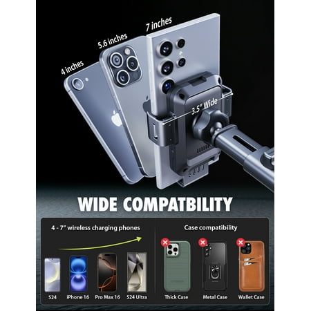 Bracketron PwrUp Automatic Universal 15W Qi Fast Wireless Charging 3 in 1 Dashboard Windshield and Vent Mount