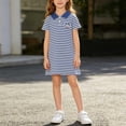 thumbnail image 5 of Spazoro Girls Cute Dresses, Short Sleeve Soft & Comfy Collared Striped Casual A-Line Dress for School Blue Size 7-8 Years, 5 of 6