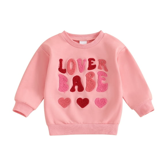 Elippeo Baby Girl Valentine Sweatshirts Long Sleeve Round Neck Heart Letter Embroidery Pullovers Warm Tops 6 12 18 24 Months 3 4 Years