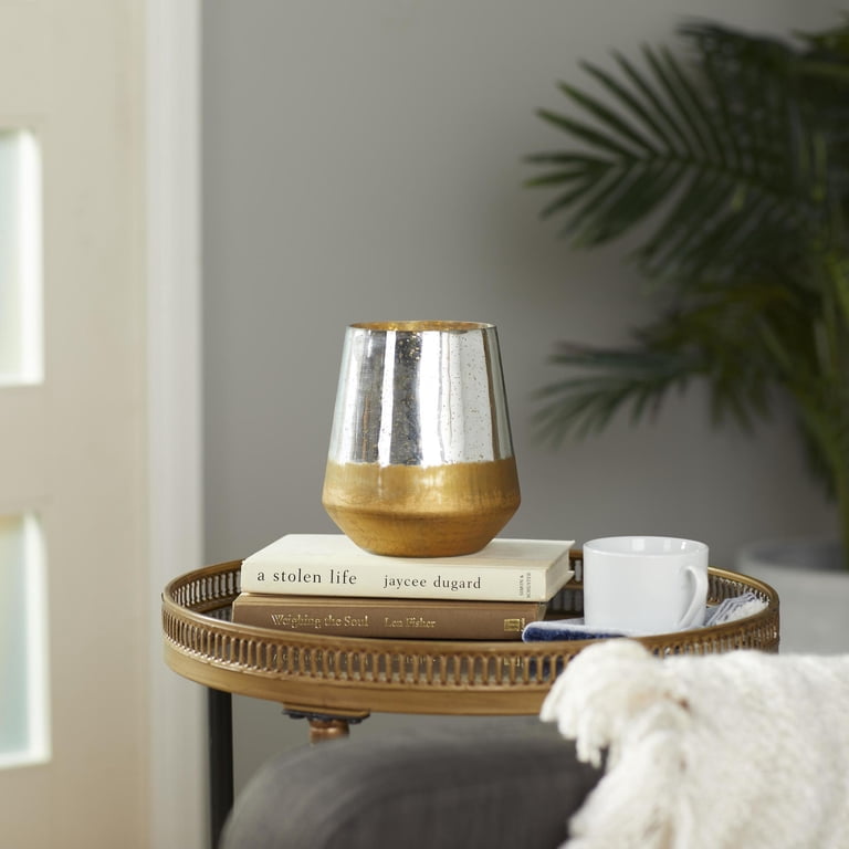 DecMode Gold Glass Candle Lantern with Mercury Finish photo 2