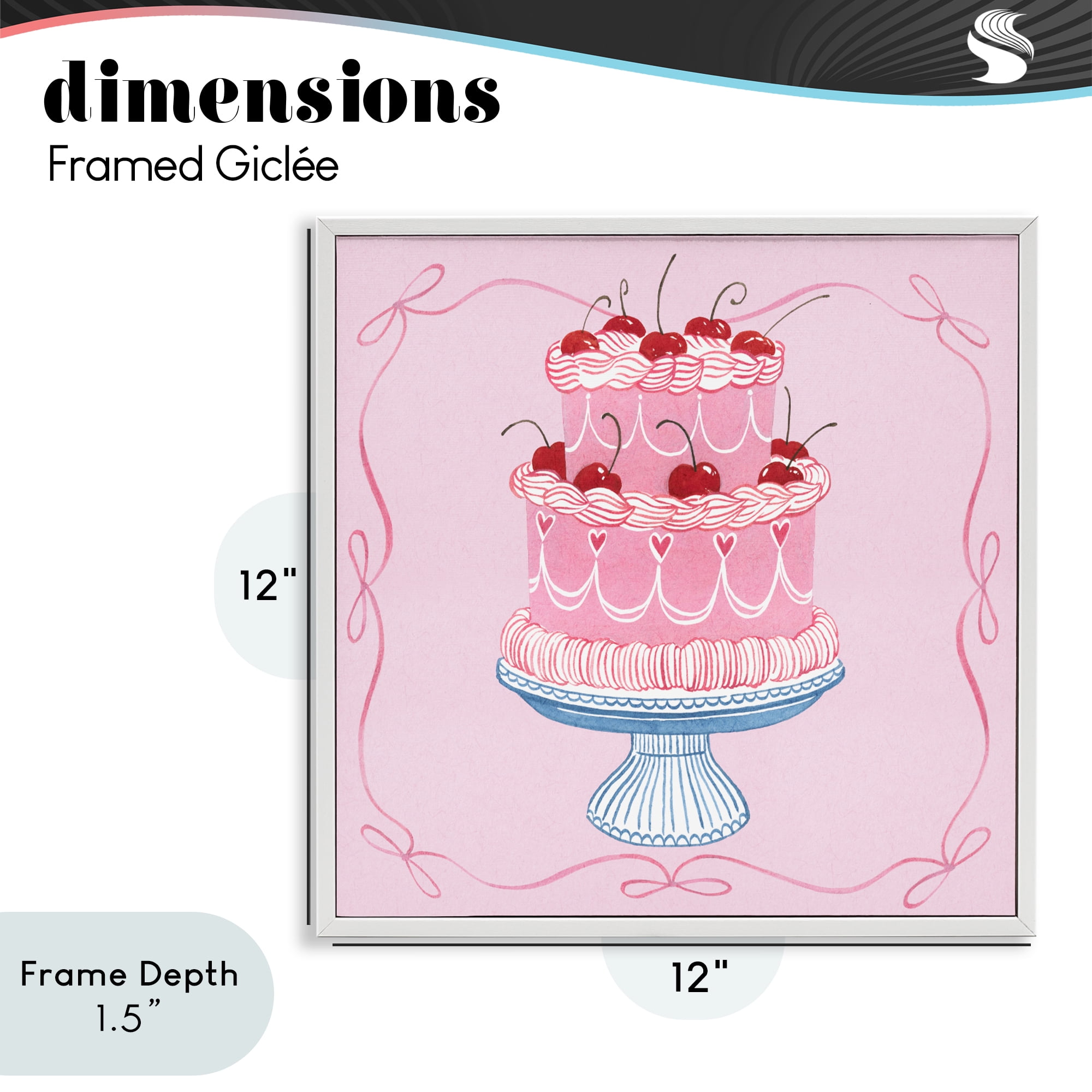 Stupell Industries Romantic Pink Cherry Cake White Framed Giclee Art, design by Grace Popp