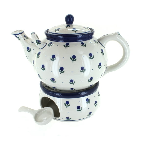 Blue Rose Polish Pottery Blueberry Large Teapot & Warmer