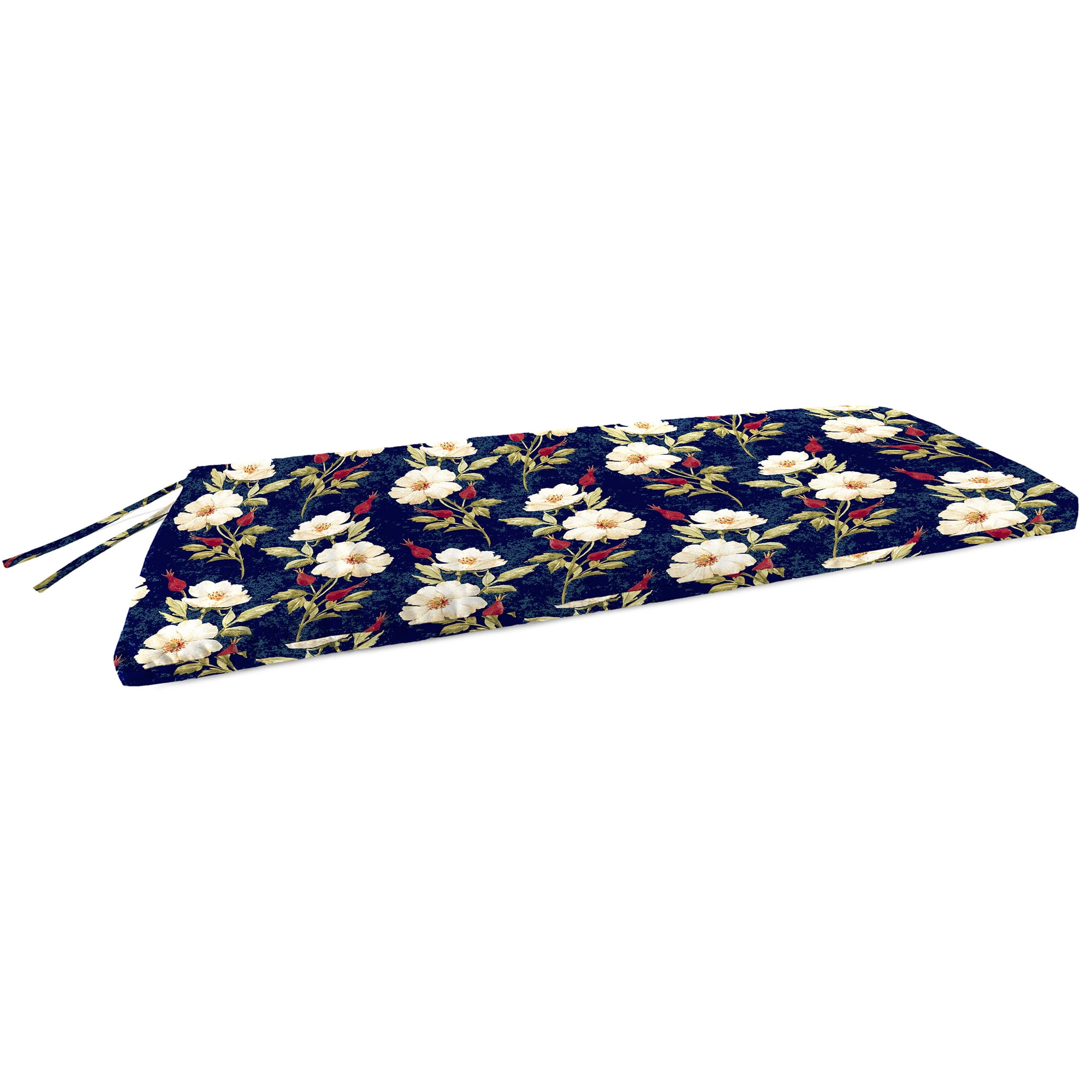 Jordan Manufacturing 40" x 20" Rose Garden Navy Floral Rectangular Outdoor Settee Swing Bench Cushion with Ties