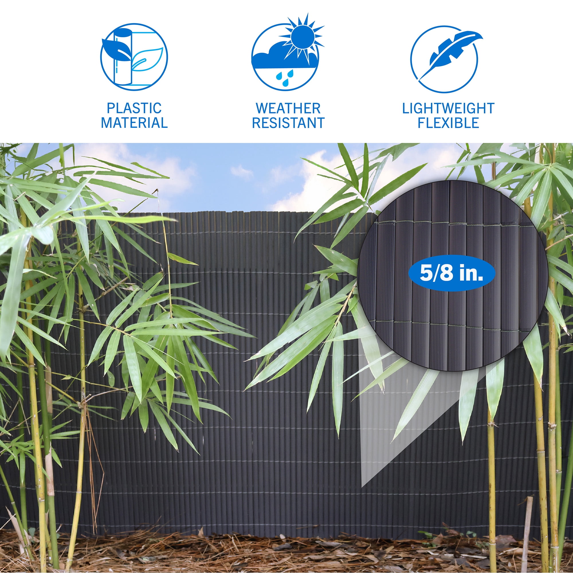Screenguard Gray Plastic Faux Bamboo Privacy Fence 24in H x 10ft L