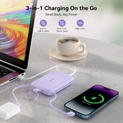 RORRY Portable Charger, 10000mAh PD 30W Power Bank with Built-in Cables, Fast Charging Battery Pack, Travel Essential Phone Power Bank for iPhone, Android, iPad, Galaxy and More,Pink