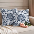thumbnail image 2 of Outdoor Pillow Covers Datura Flowers Seamless Ethnic Retro Floral Waterproof Pillow Cases 24x24 Set of 2, Blue White Throw Pillow Cover Pillowcase for Patio Balcony Couch Garden, 2 of 8