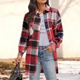 thumbnail image 2 of HongQid Womens Plaid Shacket Jacket Fall Spring Fashion Long Sleeve Button Up Flannel Shirt Clothing, 2 of 5
