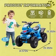 Track Seven 12V Electric Ride-On ATV, Dinosaur Four Wheeler Electric Car with Bluetooth, LED Lights, Music, Electric Quad Ride-On Toy Car for Toddlers Boys Girls Age 2+, Blue