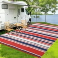 thumbnail image 4 of Garvee 8x10ft Waterproof Outdoor Rugs Modern Striped Outdoor Camping Rugs for Patio, Reversible UV-Resistant Plastic Straw Rugs Carpet for Porch, Deck, Backyard, Balcony, Red, 4 of 9