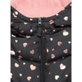 thumbnail image 3 of Pink Platinum Girls Heart Foil Printed Hooded Puffer Jacket with Fleece Lining, Sizes 4-16, 3 of 3
