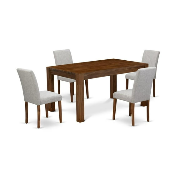 East West Furniture CNAB5-NN-35 5Pc Kitchen Set Offers a Kitchen Table and 4 Parson Chairs with Doeskin Color Linen Fabric, Medium Size Table with Full Back Chairs, Sand Blasting Antique Walnut...