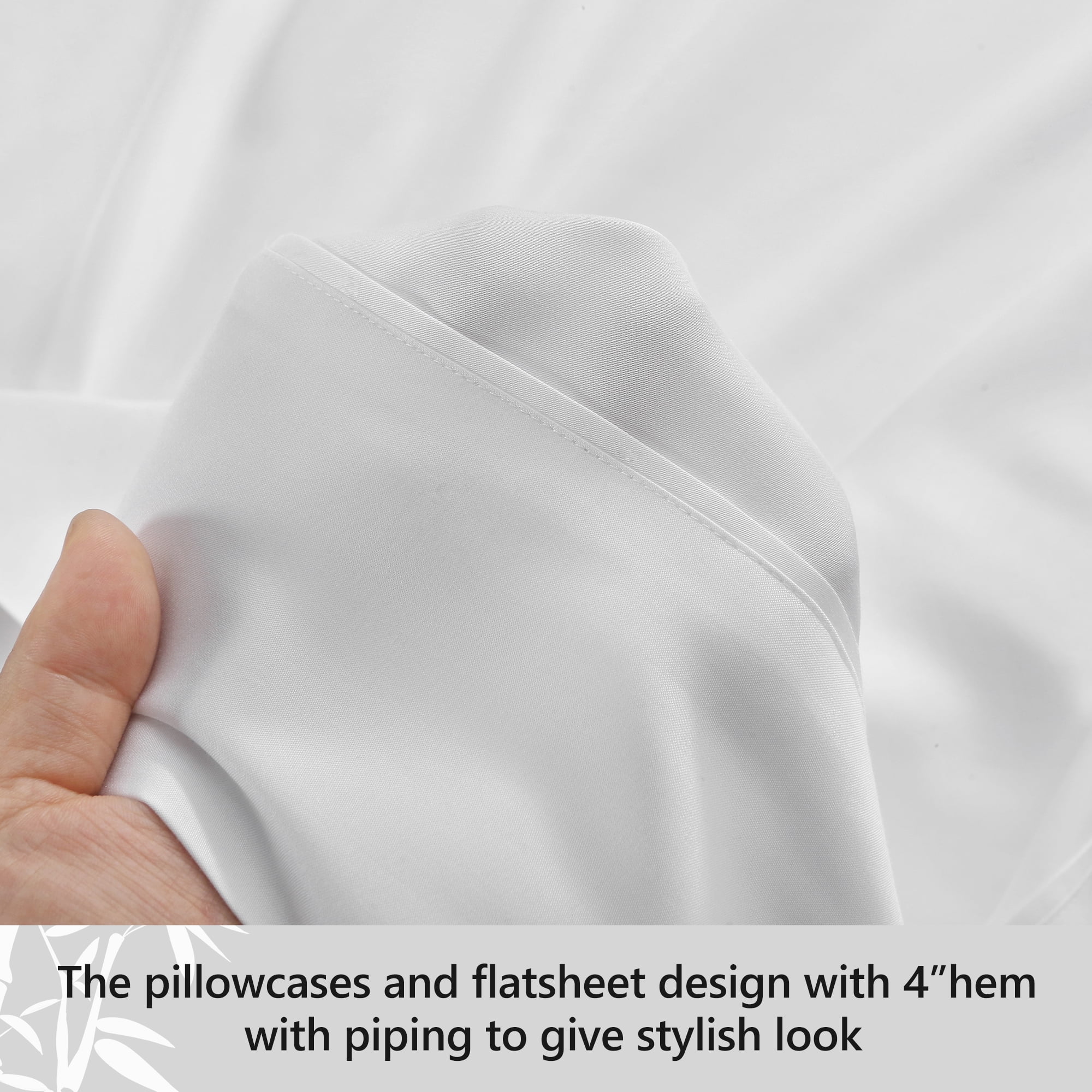 L Linen World 100% Viscose from Bamboo Lyocell Sheets Set Queen Size,Cooling Bed Sheets Set,Deep Pocket Up to 16", 4 Pieces Silky Soft, Breathable Bedding Sheets & Pillowcases(White,Queen)
