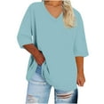 thumbnail image 3 of Bovxnpu 3/4 Length Sleeve Womens Tops, Plus Size Cotton Casual Blouses for Women, Women's Oversized V-neck Short Sleeved Solid Summer Base Shirt Sports T-shirt XXXXL, 3 of 6