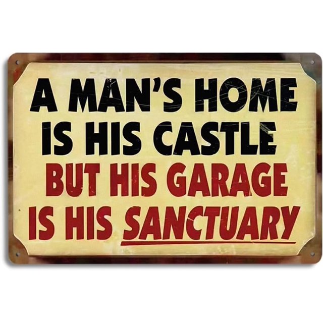 Letrero de hojalata vintage de metal con texto en inglés "Home and Garage" (hogar y garaje) de 30,5 x 20,3 cm. Perfecto para decoración del hogar, cueva de hombres, taller, bar, arte de pared retro,