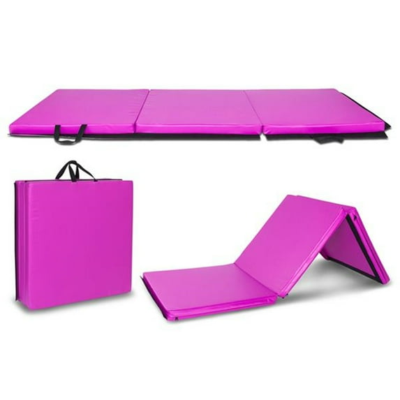 2" Thick Tri-Fold Folding Exercise Mat with Carrying Handles for Yoga, Gymnastics and Home Gym Protective Flooring, Purple