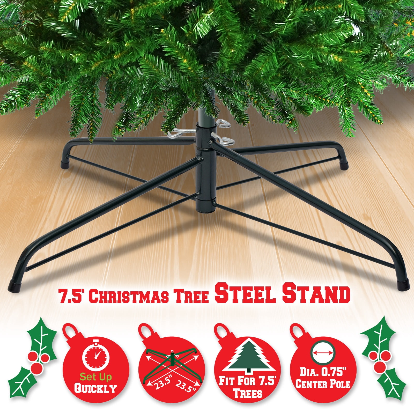 Sunrise Steel Base Metal Stand for 5/6/7/7.5ft Christmas Tree Xmas Decor (Green, for 7.5ft Tree)