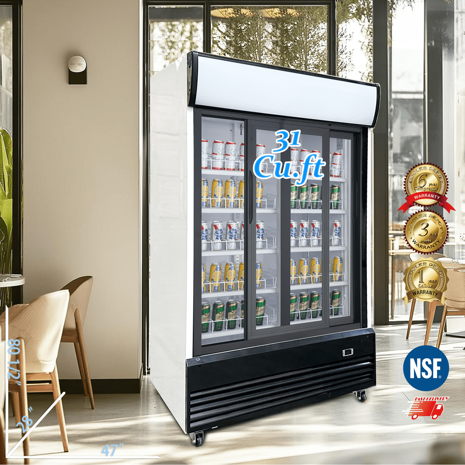 Cooler Depot 47 inchs 31 cu.ft, Commercial Merchandiser Refrigerator, NSF Certified.
