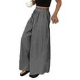 thumbnail image 2 of Women'S Striped Wide Leg Pants Elastic Waist Baggy Palazzo Trousers with Pockets Going Out Outfits Gray L, 2 of 10