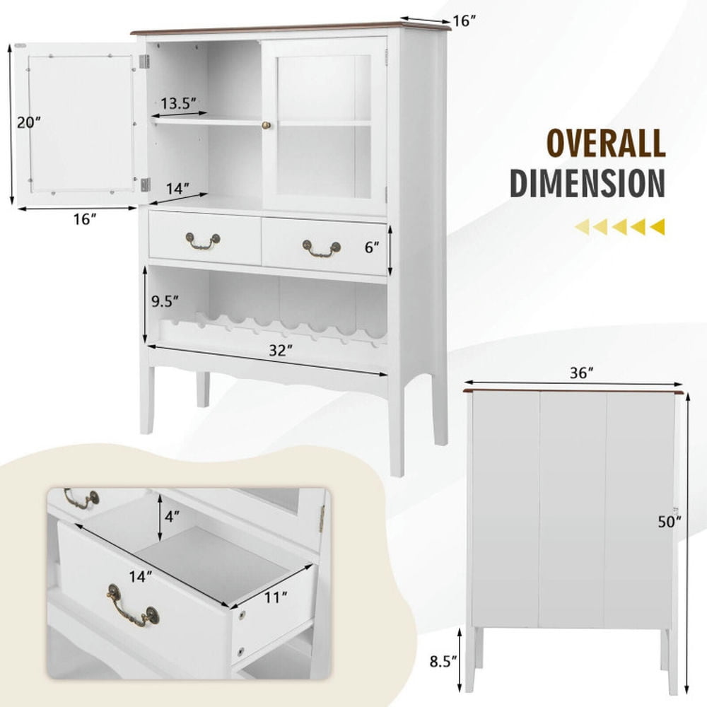 Finihen Kitchen Storage Cabinet, Buffet Sideboard, Sideboard Buffet Cabinet with 2 Tempered Glass Doors, for Dining Room, Kitchen, Living Room, White Finihen Kitchen Storage Cabinet, Buffet Sideboard, Sideboard Buffet Cabinet with 2 Tempered Glass Doors, for Dining Room, Kitchen, Living Room, White