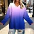 thumbnail image 5 of CHGBMOK Women's Plus Size Gradient Tops V Neck Long Sleeve T-Shirt Loose Fit Casual Basic Fall Blouse, 5 of 6