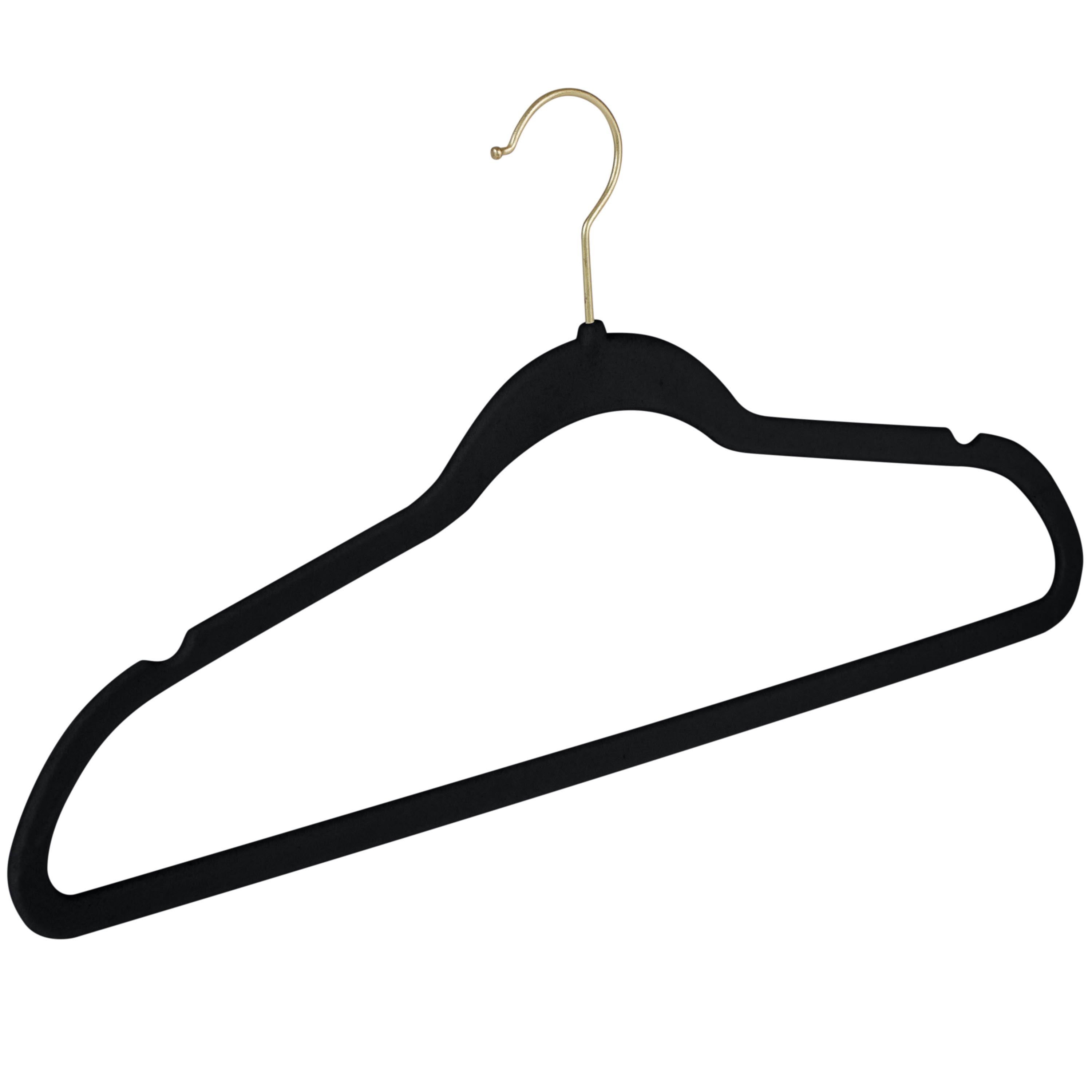 Simplify 50 Pack Slim Velvet Gold Hook Hangers in Black