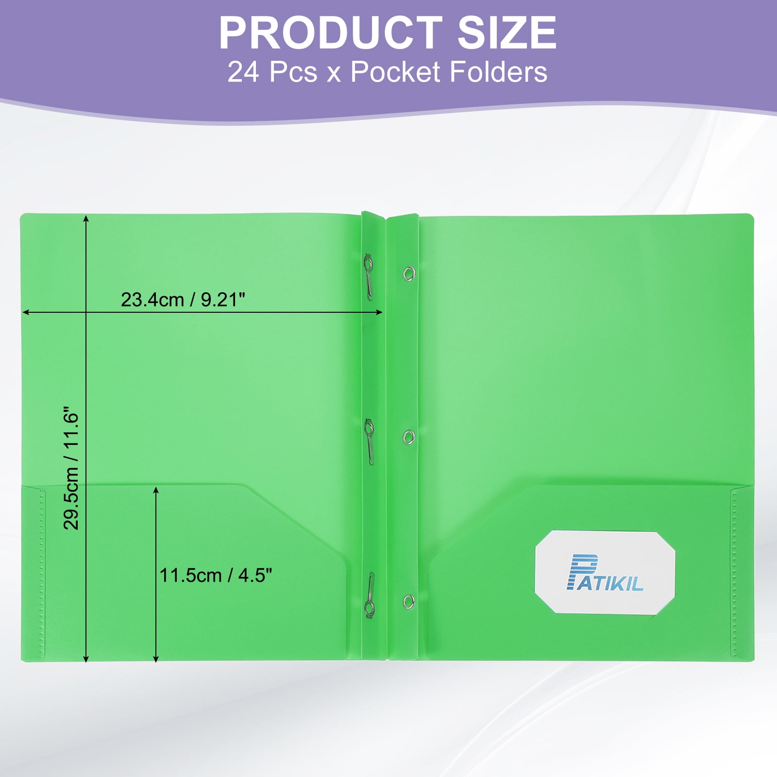 Uxcell Pocket Folders with Prongs, 24 Pcs Heavy Duty Plastic Paper Folders with 3 Fasteners Pocket Paper File Folders Fit Letter Size Paper for Resume Documents Files Letters, Green