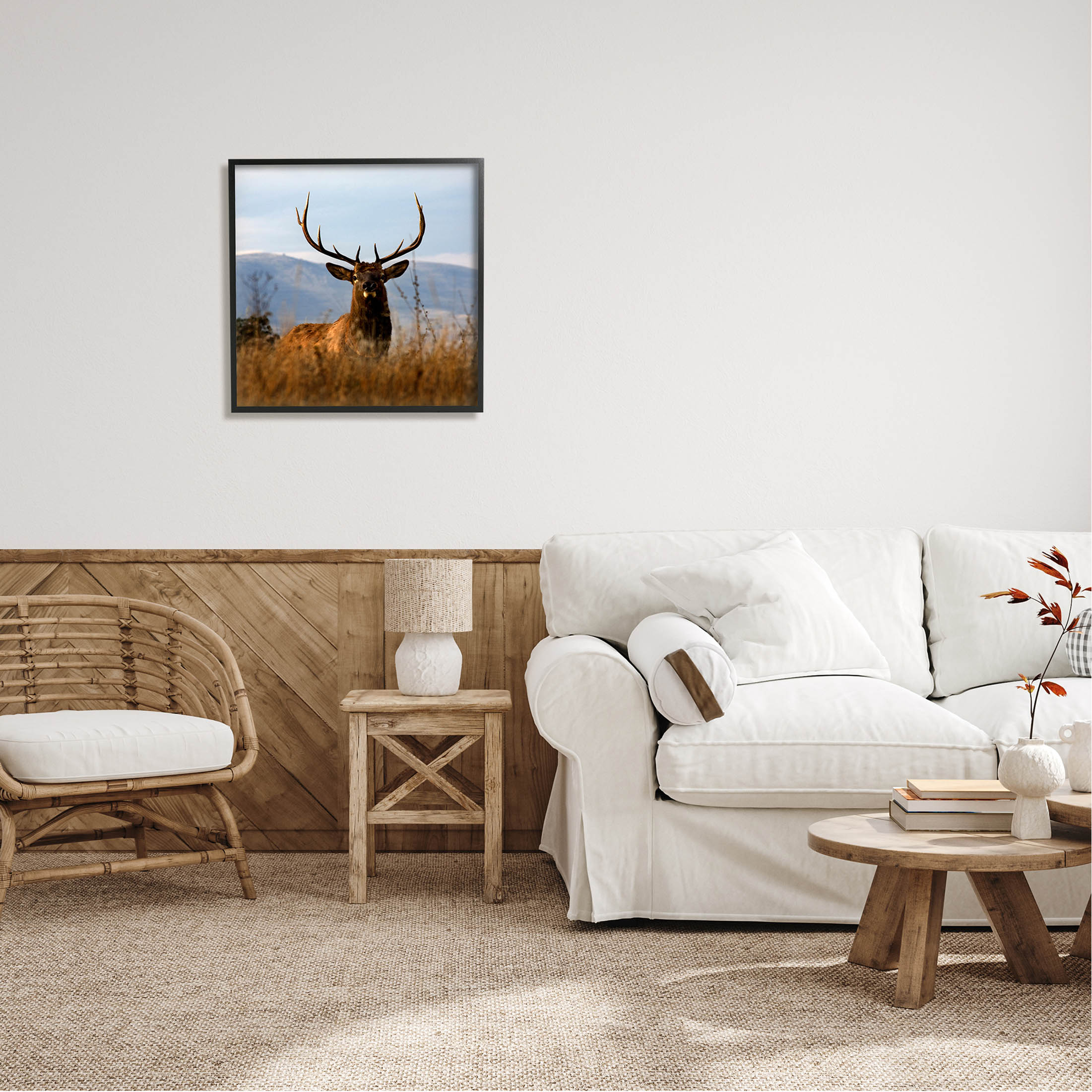 Stupell Industries Buck in Tall Grass Landscape Photograph Black Framed Art Print Wall Art, Design by Danita Delimont