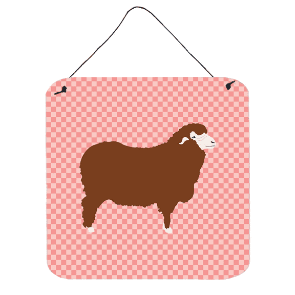 Carolines Treasures BB7981DS66 Merino Sheep Pink Check Wall or Door Hanging Prints, 6 x 6 in.